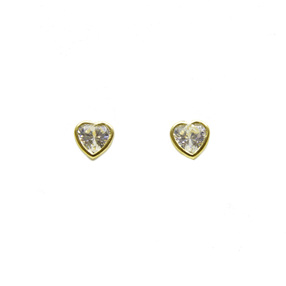 Brinco Cora��o de Zirc�nia  Fixo em Ouro 18 Kilates � 25288